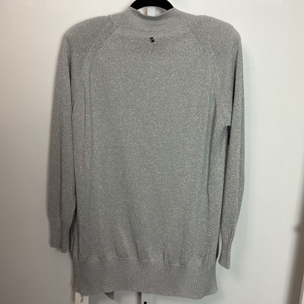Escada Silver Shimmer Open Front Knit Cardigan Long Sleeve Luxury - Picture 5 of 12